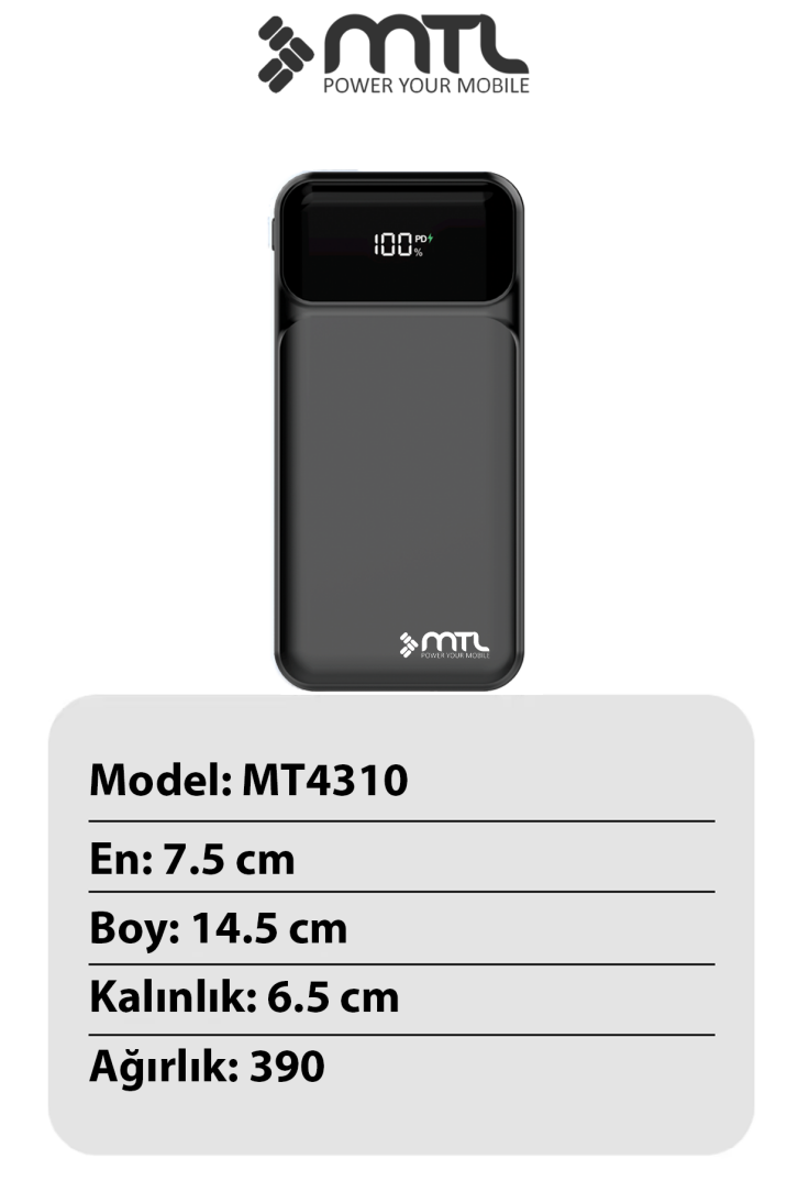 10000 mAh 22.5W Süper Hızlı Şarj Dahili Kablolu Dijital LED Göstergeli PD ve QC 3.0 Powerbank MT4311 - 3