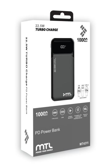 10000 mAh 22.5W Süper Hızlı Şarj Dahili Kablolu Dijital LED Göstergeli PD ve QC 3.0 Powerbank MT4311 - 7