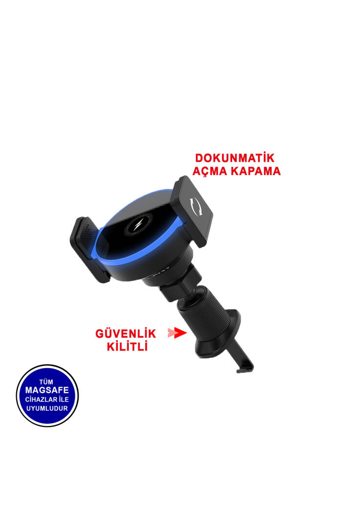 15W Kablosuz Hızlı Şarjlı Magsafe Uyumlu Otomatik Kelepçeli Araç Telefon Tutucu Çift Montaj Seçeneği - 2