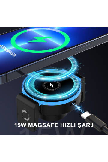 15W Kablosuz Hızlı Şarjlı Magsafe Uyumlu Otomatik Kelepçeli Araç Telefon Tutucu Çift Montaj Seçeneği - 4