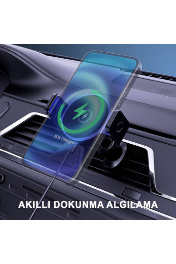 15W Kablosuz Hızlı Şarjlı Magsafe Uyumlu Otomatik Kelepçeli Araç Telefon Tutucu Çift Montaj Seçeneği - 5