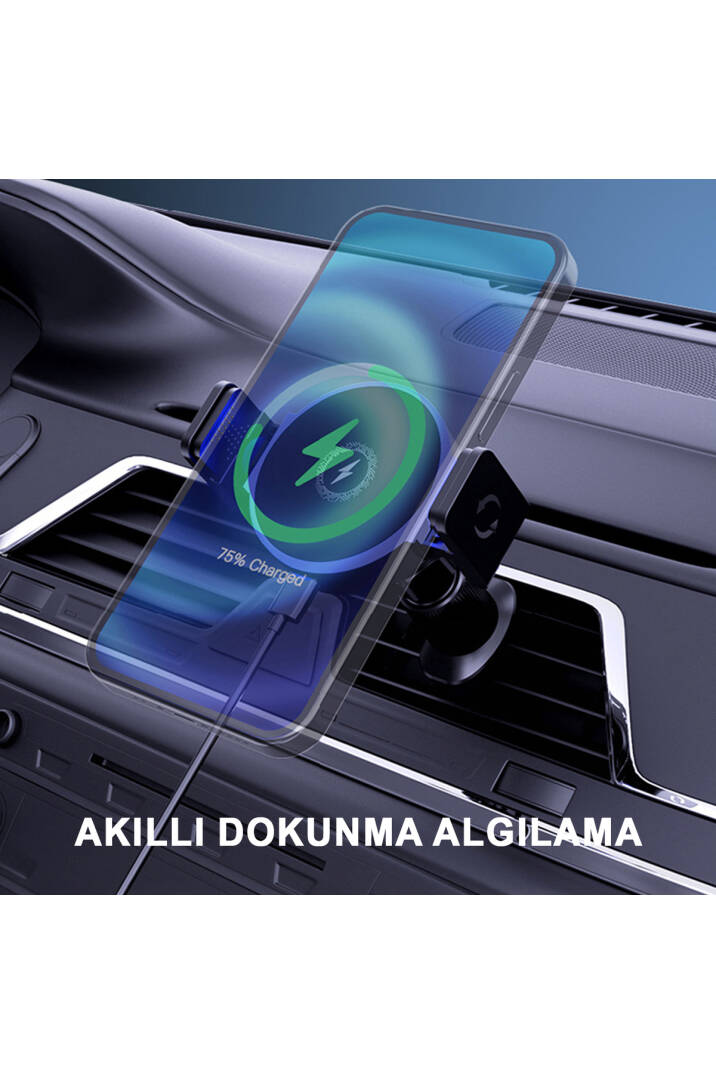 15W Kablosuz Hızlı Şarjlı Magsafe Uyumlu Otomatik Kelepçeli Araç Telefon Tutucu Çift Montaj Seçeneği - 5