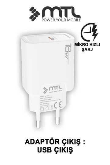 18W QC 3.0 Destekli Hızlı Şarj USB Adaptör + Micro Usb Kablo Şarj Cihazı Seti MT1311 - 2