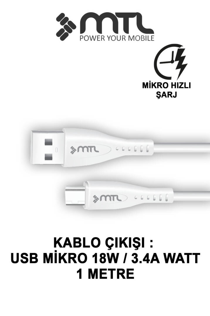 18W QC 3.0 Destekli Hızlı Şarj USB Adaptör + Micro Usb Kablo Şarj Cihazı Seti MT1311 - 3