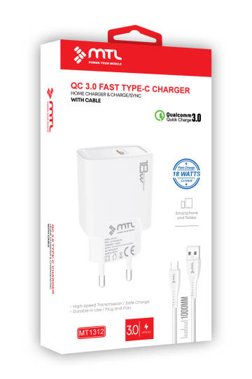 18W QC 3.0 Destekli Hızlı Şarj USB Adaptör + Type-C Usb Kablo Şarj Cihazı Seti MT1312 - 7