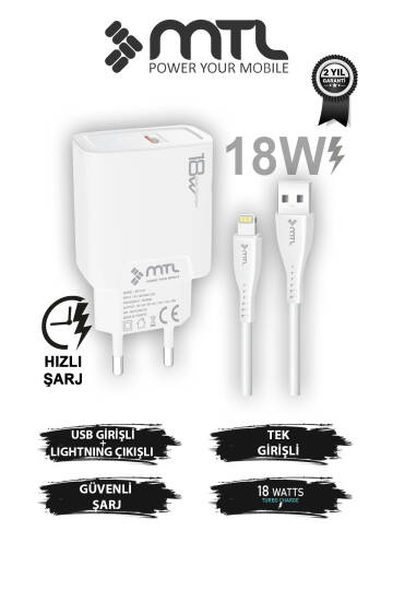 18W QC 3.0 Destekli Hızlı USB Adaptör + Lightning iPhone Usb Kablo Hızlı Şarj Seti MT1313