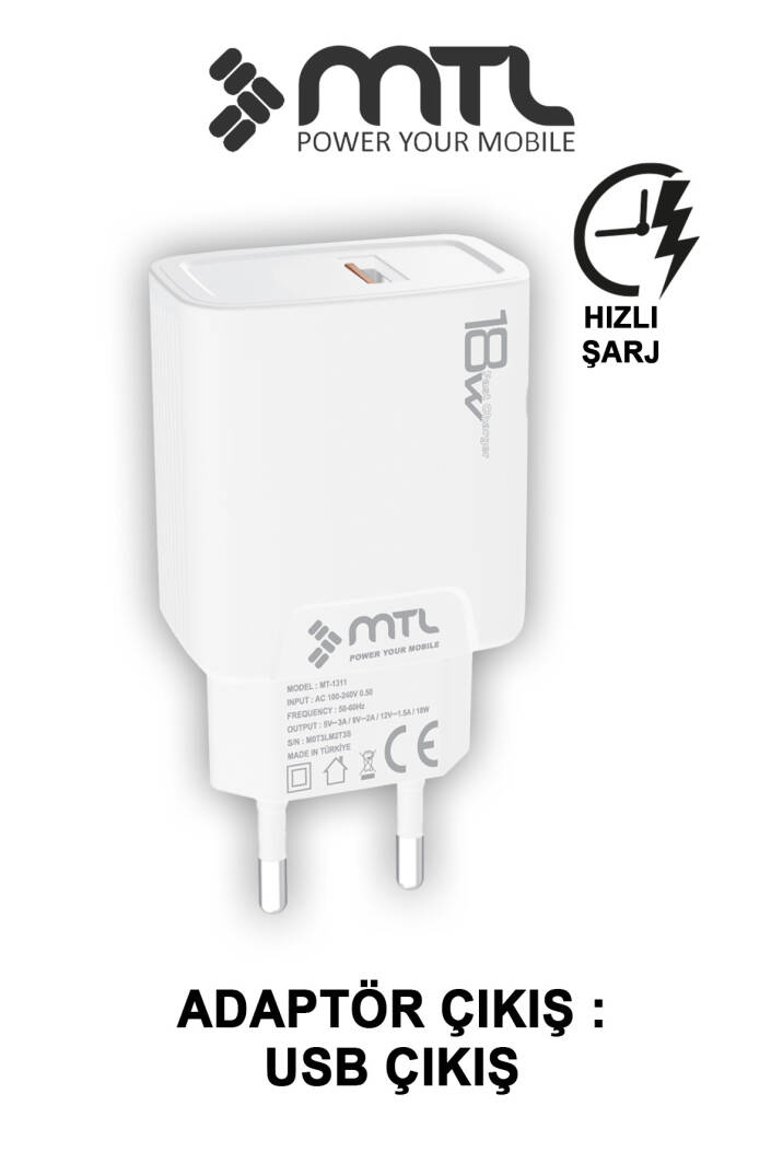 18W QC 3.0 Destekli Hızlı USB Adaptör + Lightning iPhone Usb Kablo Hızlı Şarj Seti MT1313 - 2
