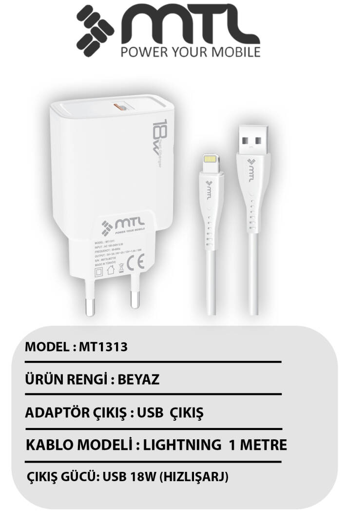 18W QC 3.0 Destekli Hızlı USB Adaptör + Lightning iPhone Usb Kablo Hızlı Şarj Seti MT1313 - 4