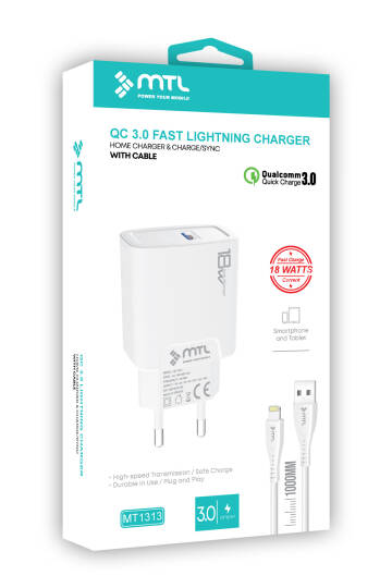 18W QC 3.0 Destekli Hızlı USB Adaptör + Lightning iPhone Usb Kablo Hızlı Şarj Seti MT1313 - 8