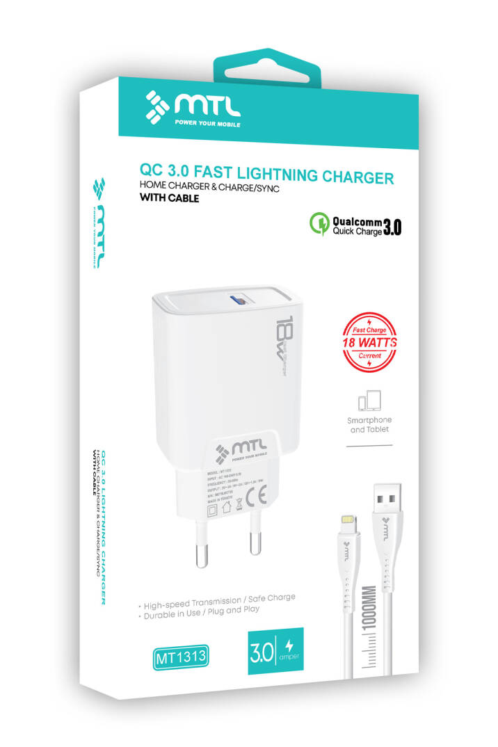 18W QC 3.0 Destekli Hızlı USB Adaptör + Lightning iPhone Usb Kablo Hızlı Şarj Seti MT1313 - 8