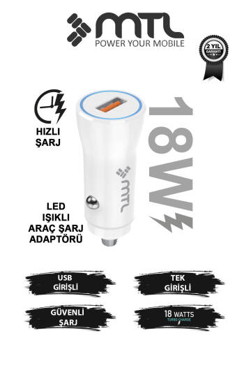 18W QC 3.0 Hızlı Şarj Destekli Akım Korumalı Led Göstergeli USB Araç Şarj Cihazı MT 1812