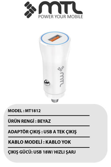 18W QC 3.0 Hızlı Şarj Destekli Akım Korumalı Led Göstergeli USB Araç Şarj Cihazı MT 1812 - 3
