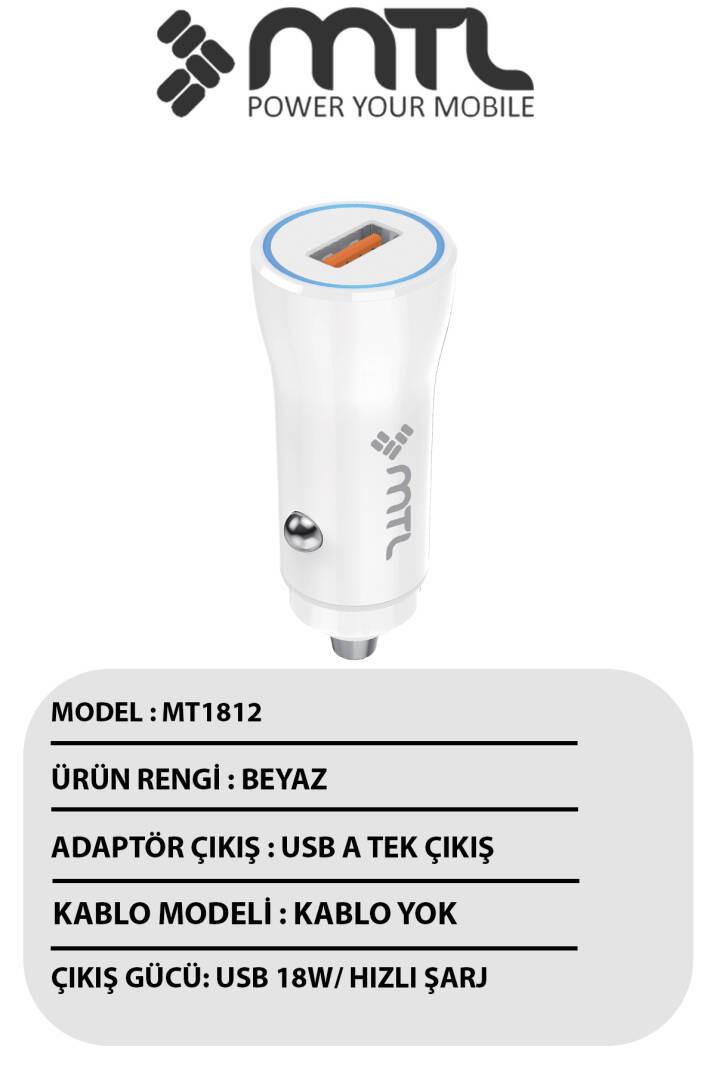 18W QC 3.0 Hızlı Şarj Destekli Akım Korumalı Led Göstergeli USB Araç Şarj Cihazı MT 1812 - 3
