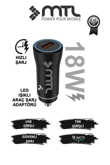 18W QC 3.0 Hızlı Şarj Destekli Akım Korumalı Led Göstergeli USB Araç Şarj Cihazı MT 1812 - 7