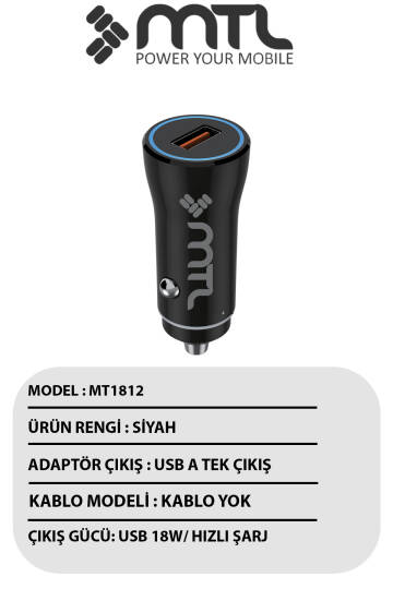 18W QC 3.0 Hızlı Şarj Destekli Akım Korumalı Led Göstergeli USB Araç Şarj Cihazı MT 1812 - 9