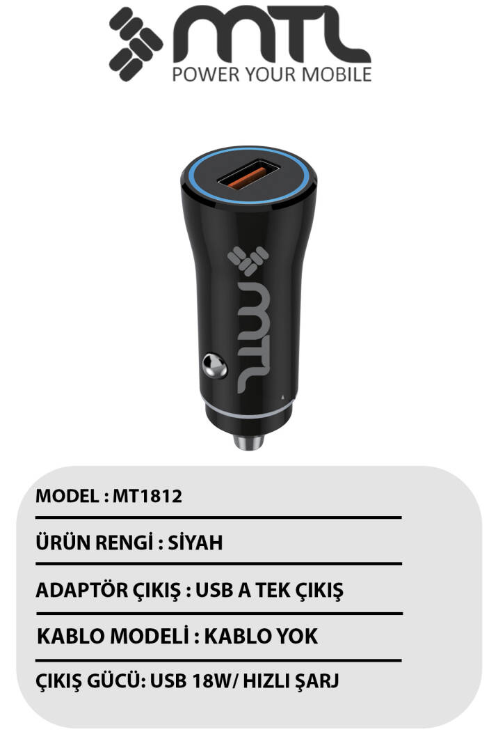 18W QC 3.0 Hızlı Şarj Destekli Akım Korumalı Led Göstergeli USB Araç Şarj Cihazı MT 1812 - 9