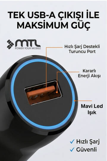 18W QC 3.0 Hızlı Şarj Destekli Akım Korumalı Led Göstergeli USB Araç Şarj Cihazı MT 1812 - 11