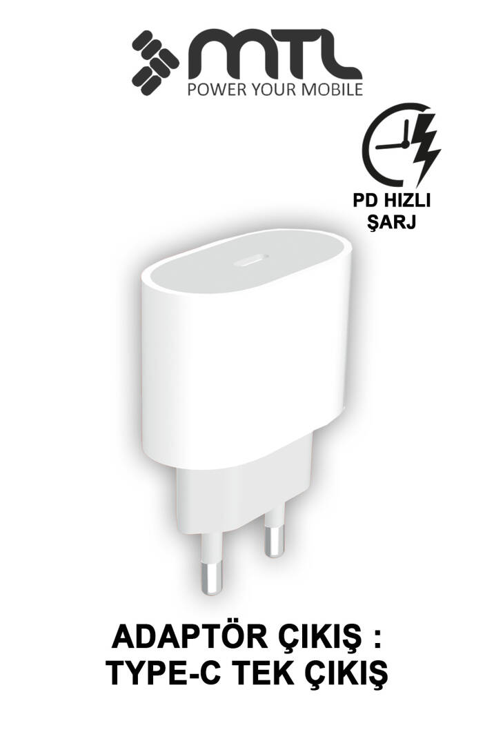 20W PD QC 4.0 Destekli Type-C Çıkışlı Adaptör + Type-C to Lightning Kablo Hızlı Şarj Seti MT1703 - 2