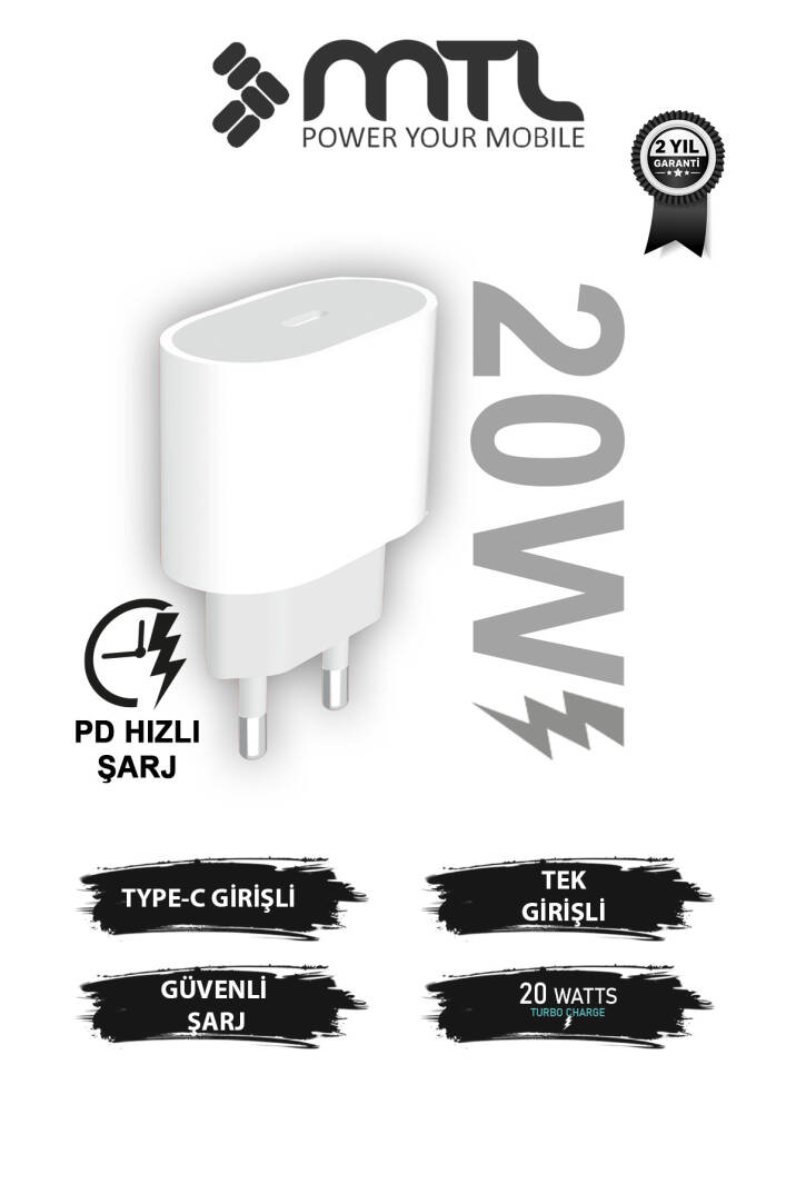 20W PD QC 4.0 Destekli Type-C Çıkışlı Hızlı Şarj Adaptörü MT1715 - 1