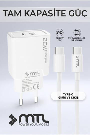 20W Ultra Hızlı Çift Çıkış Type-C + USB Adaptör + Type-C to Type-C Kablo Şarj Seti MT1751 - 5