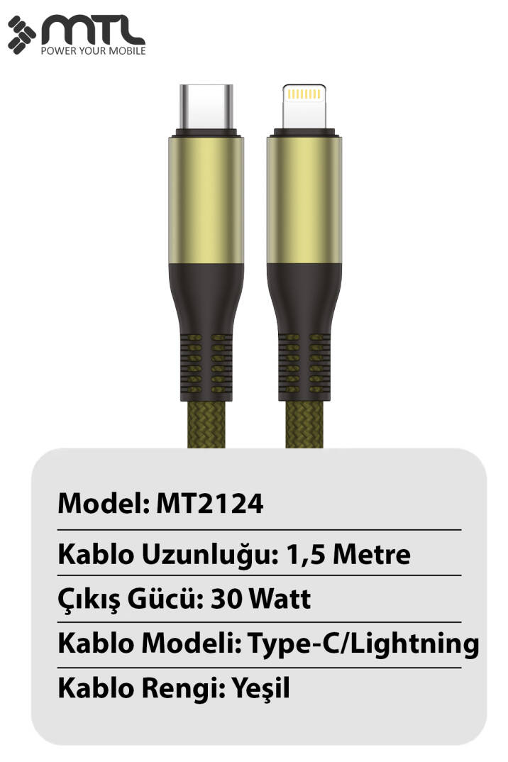 30W PD Type-C to iPhone Lightning Örgülü Hızlı Şarj ve Data Kablosu 1.5 Metre MT2124 - 4