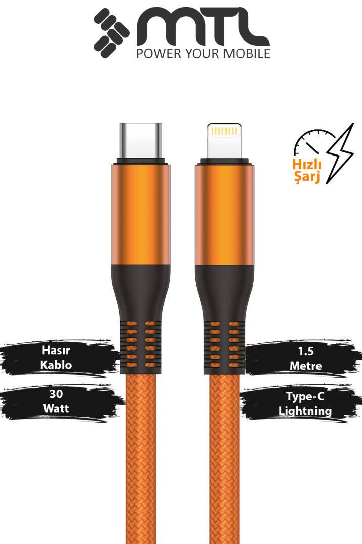 30W PD Type-C to iPhone Lightning Örgülü Hızlı Şarj ve Data Kablosu 1.5 Metre MT2124 - 8