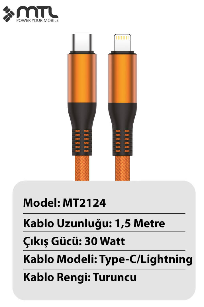 30W PD Type-C to iPhone Lightning Örgülü Hızlı Şarj ve Data Kablosu 1.5 Metre MT2124 - 9
