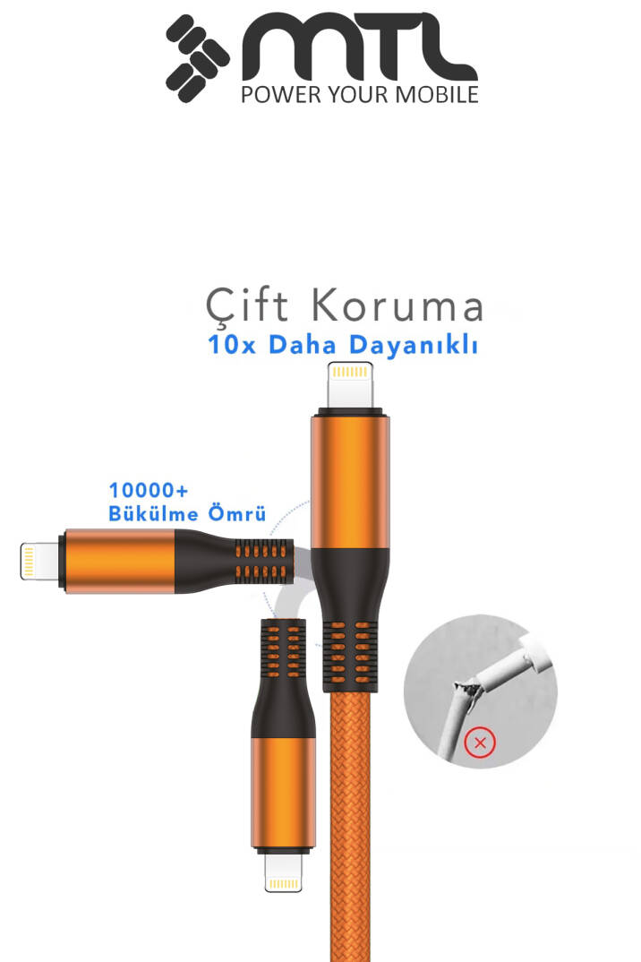 30W PD Type-C to iPhone Lightning Örgülü Hızlı Şarj ve Data Kablosu 1.5 Metre MT2124 - 10