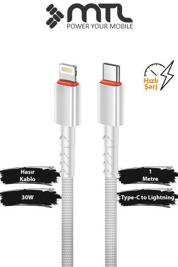 30W PD Type-C to Lightning Örgülü Hızlı Şarj ve Data Kablosu 1 Metre MT2118