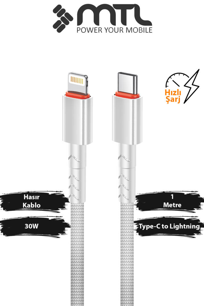 30W PD Type-C to Lightning Örgülü Hızlı Şarj ve Data Kablosu 1 Metre MT2118 - 1