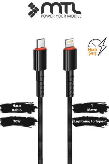 30W PD Type-C to Lightning Örgülü Hızlı Şarj ve Data Kablosu 1 Metre MT2118 - 5