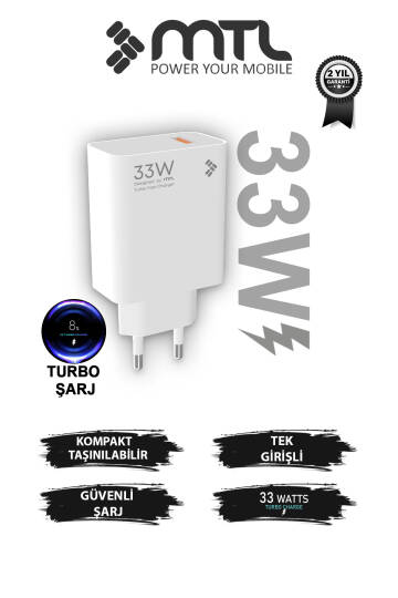 33W Turbo Şarj Saniyeli USB Çıkışlı Hızlı Şarj Adaptörü MT1754