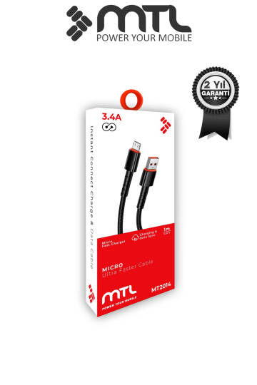 3.4A USB to Micro USB Hasır Örgülü Hızlı Şarj ve Data Kablosu 1 Metre MT2014 - 3