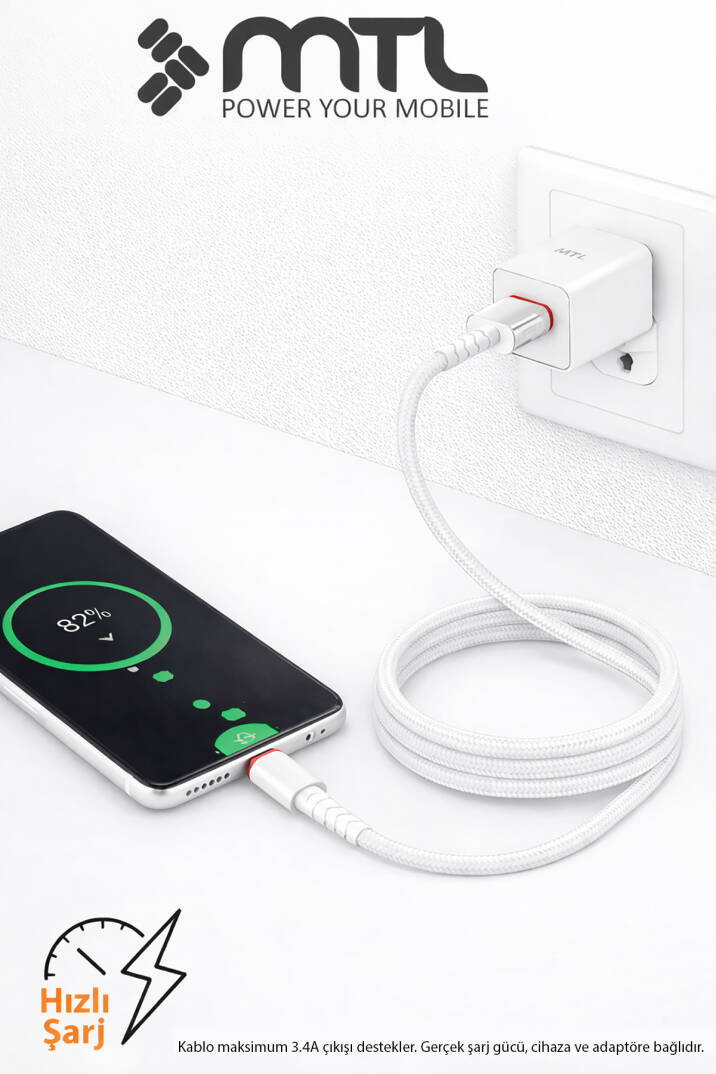 3.4A USB to Micro USB Hasır Örgülü Hızlı Şarj ve Data Kablosu 1 Metre MT2014 - 8