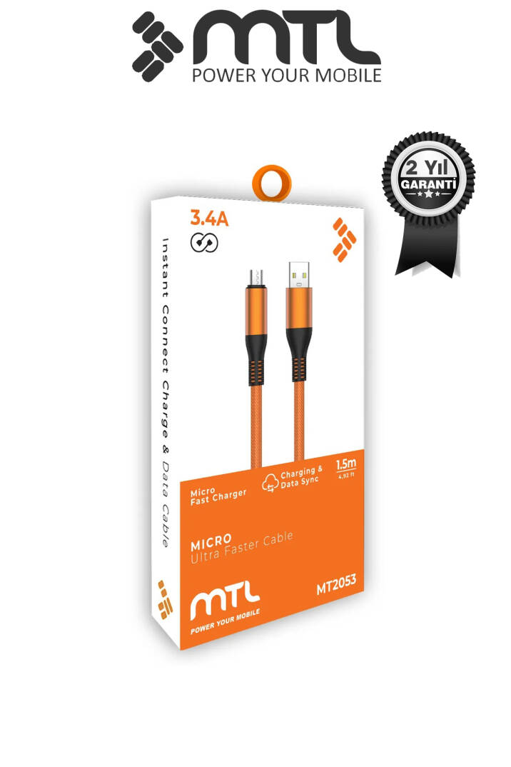 3.4A USB to Micro USB Örgülü Metal Başlıklı Hızlı Şarj ve Data Kablosu 1.5 Metre MT2053 - 14