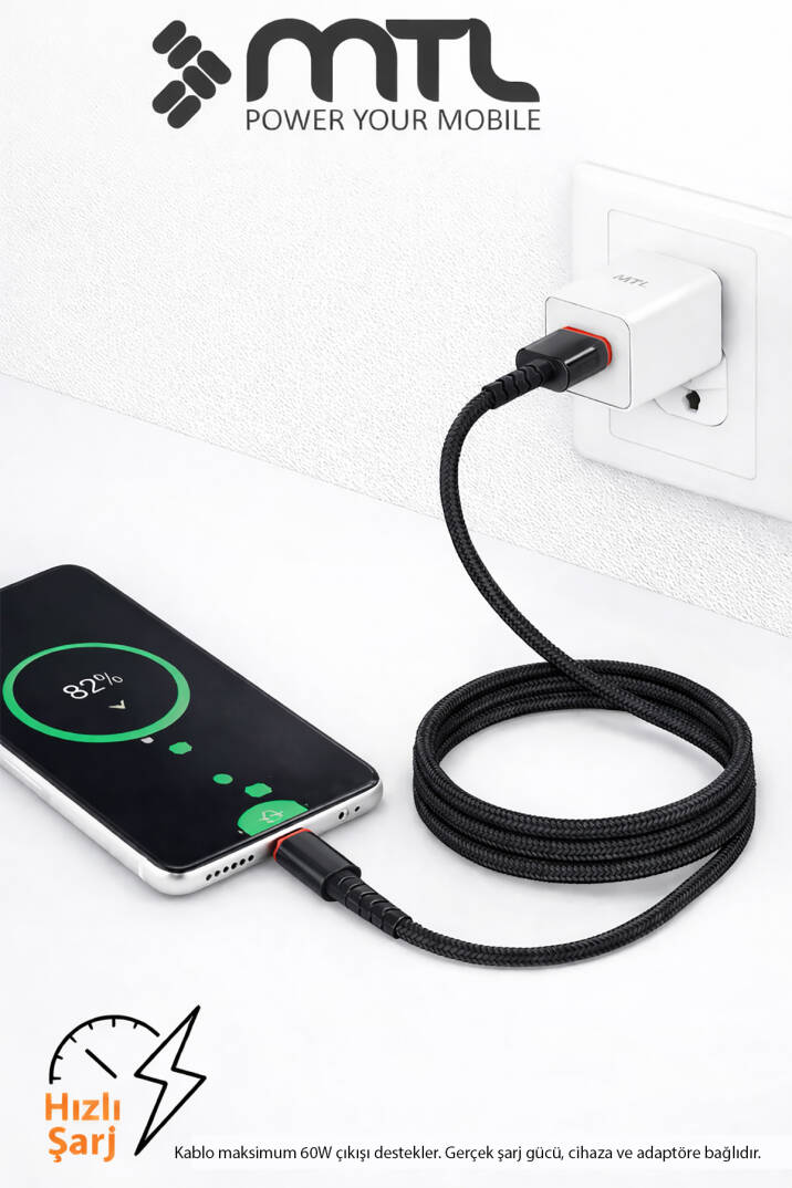 3.4A USB to Type-C Hızlı Şarj ve Data Kablosu Hasır 1 Metre MT2015 - 4