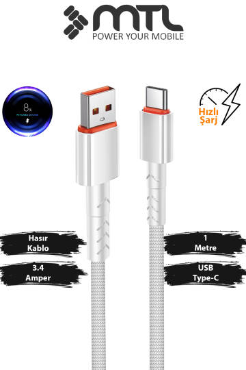3.4A USB to Type-C Hızlı Şarj ve Data Kablosu Hasır 1 Metre MT2015 - 7