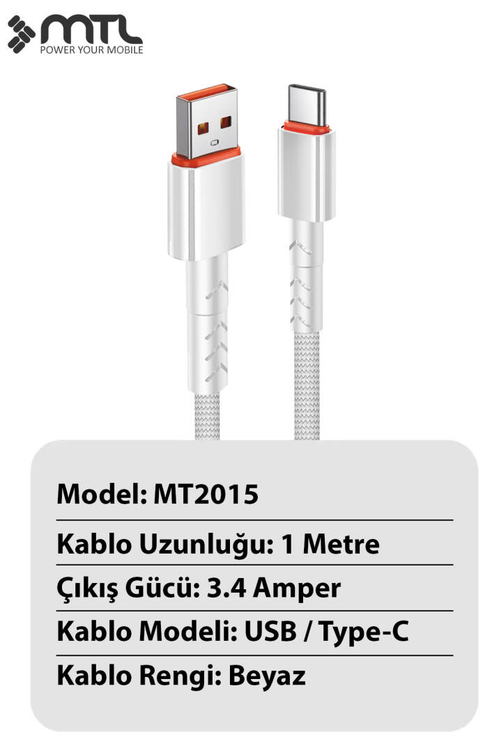 3.4A USB to Type-C Hızlı Şarj ve Data Kablosu Hasır 1 Metre MT2015 - 9