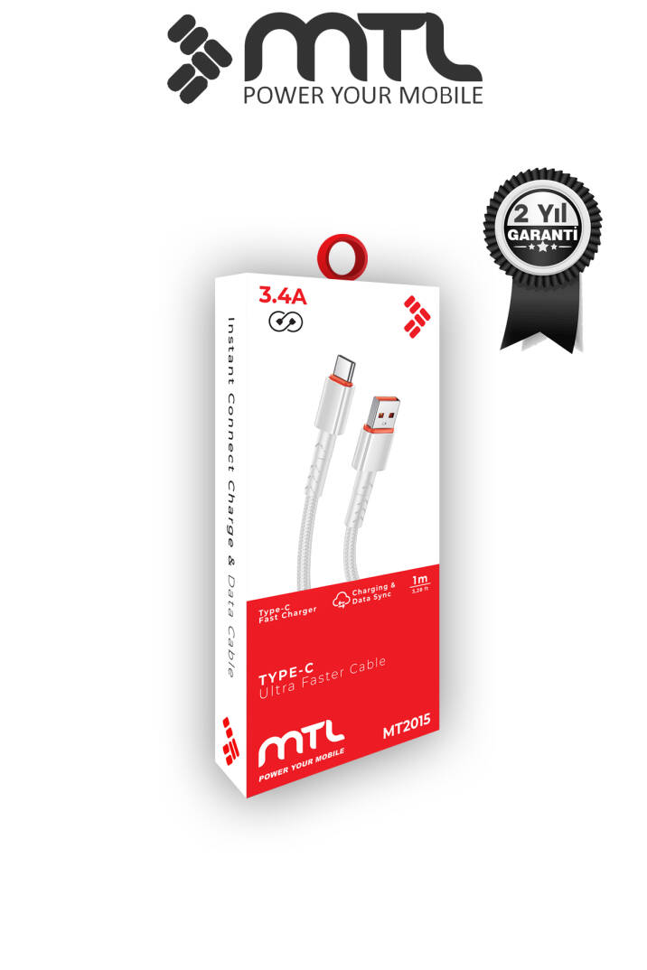 3.4A USB to Type-C Hızlı Şarj ve Data Kablosu Hasır 1 Metre MT2015 - 12