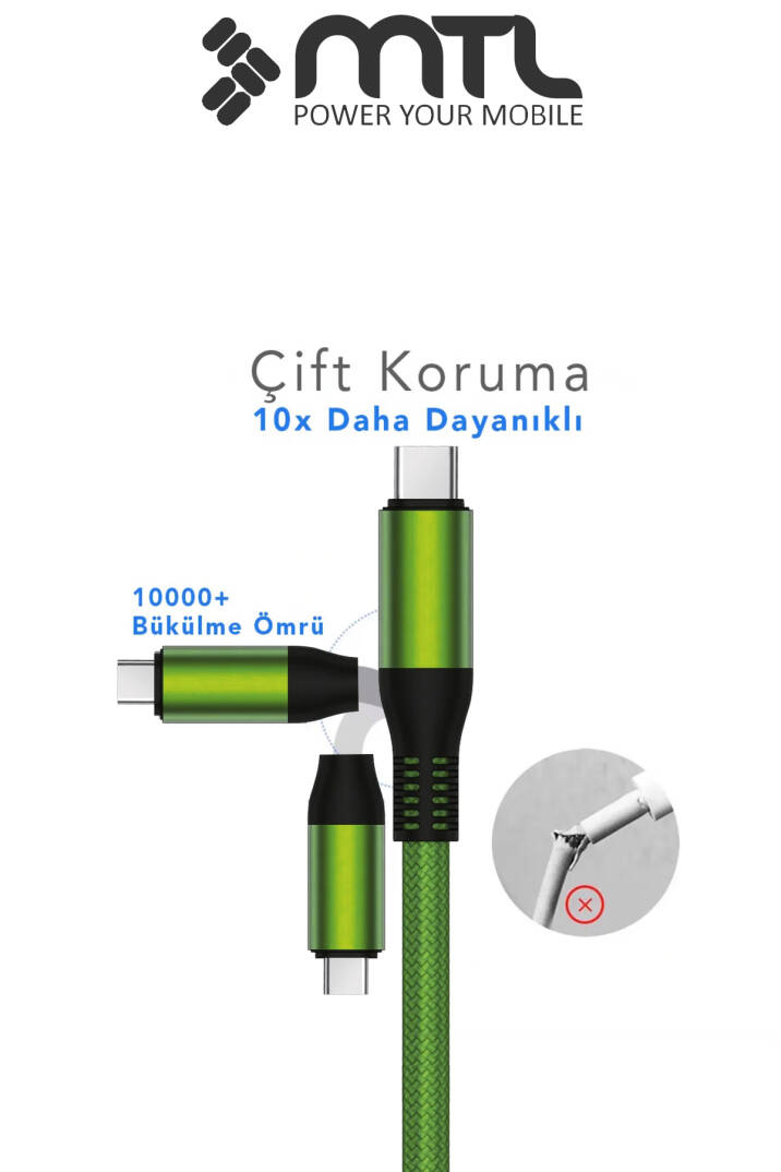 3.4A USB to Type-C Örgülü Metal Başlıklı Hızlı Şarj ve Data Kablosu 1.5 Metre MT2051 - 2