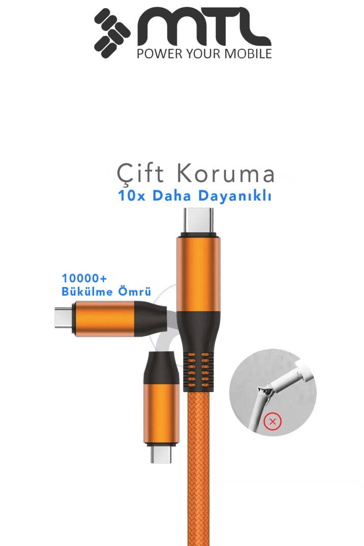 3.4A USB to Type-C Örgülü Metal Başlıklı Hızlı Şarj ve Data Kablosu 1.5 Metre MT2051 - 7