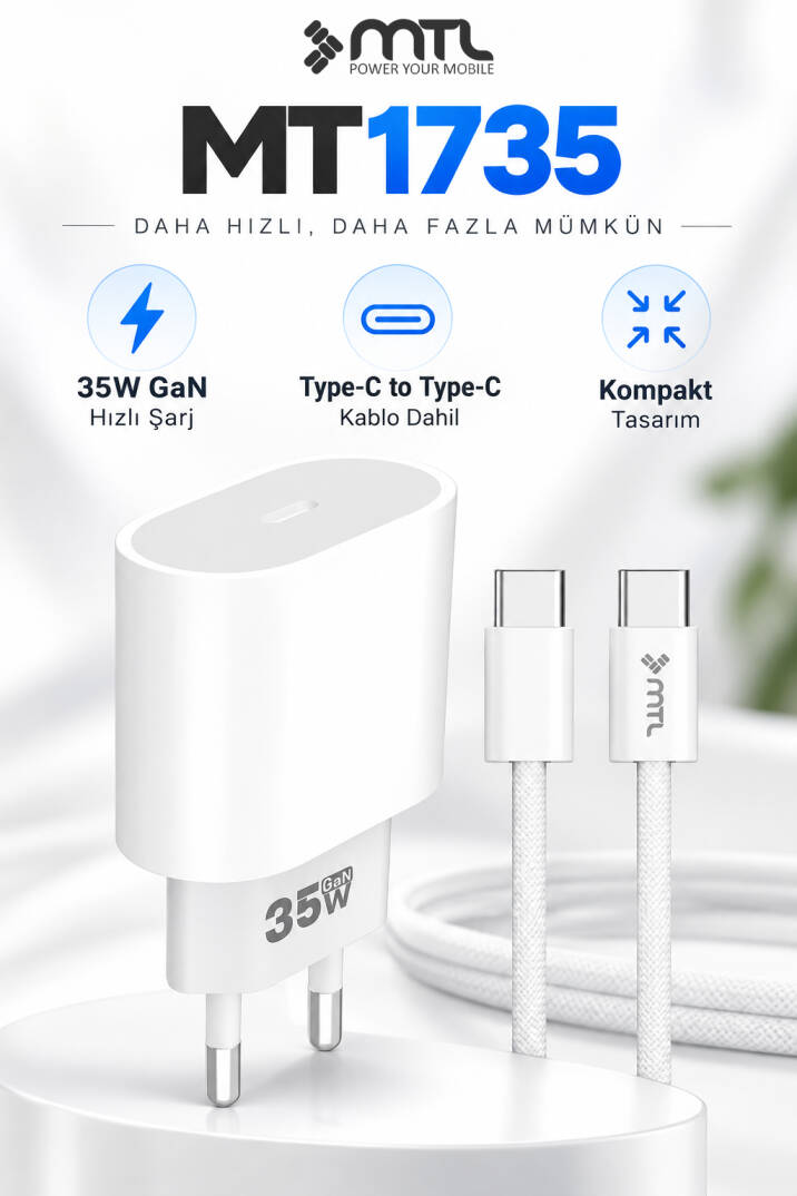 35W PD GaN Type-C Adaptör Ve Type-C Kablo GaN Şarj Seti MT1735 - 1