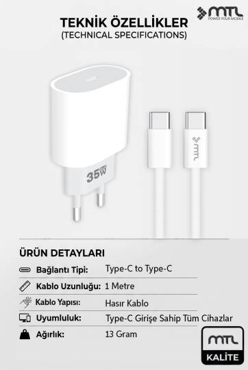 35W PD GaN Type-C Adaptör Ve Type-C Kablo GaN Şarj Seti MT1735 - 2