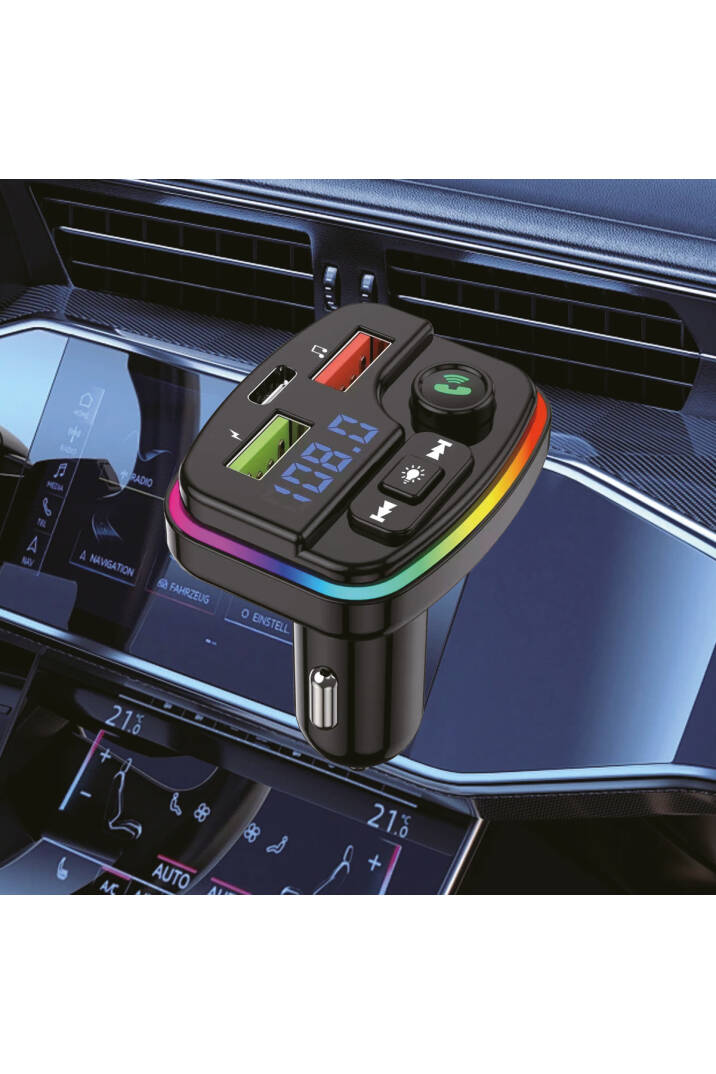 38W PD ve QC Destekli Type-C Çıkışlı Bluetooth FM Modülatör, RGB Işıklı Hızlı Araç Şarj Cihazı - 4