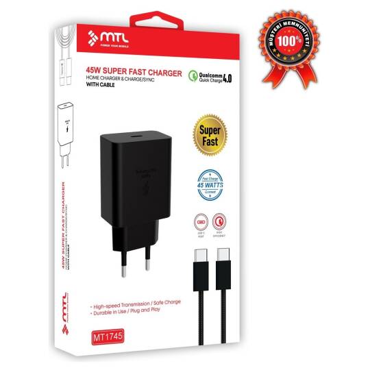 45W Süper Fast Qc 4.0 Pd Type-C To Type-C Ev Şarj Cihazı MT-A1745
