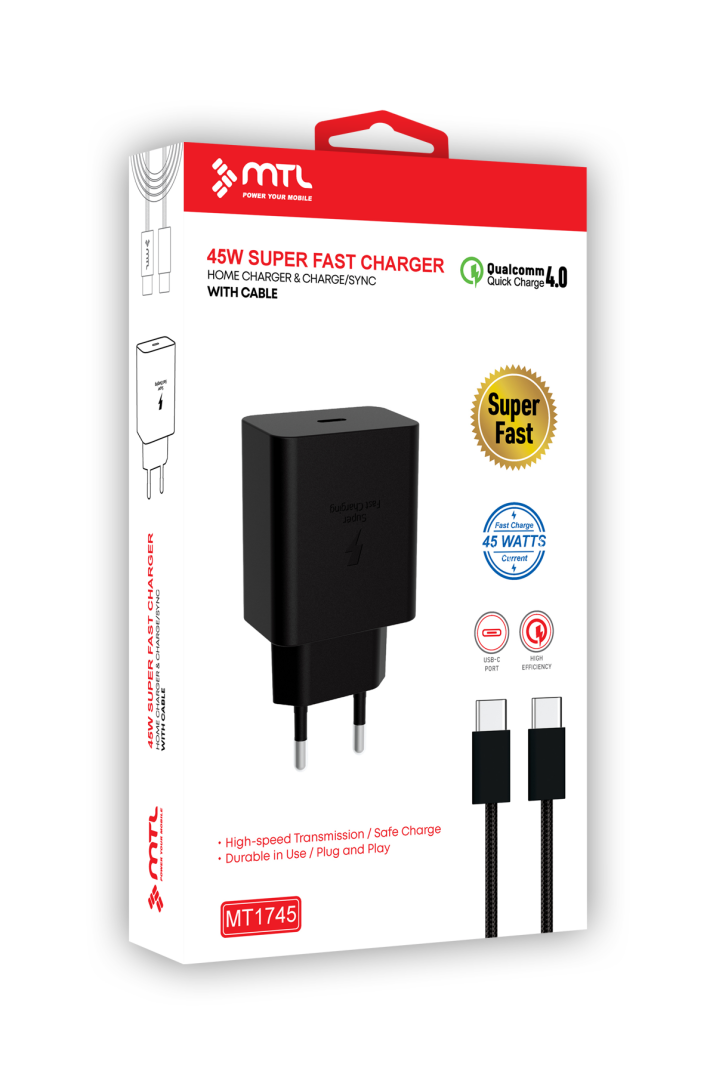 45W Süper Hızlı 2.0 Type-C Adaptör + Type-C to Type-C Kablo Süper Fast Şarj Seti MT 1745 - 7
