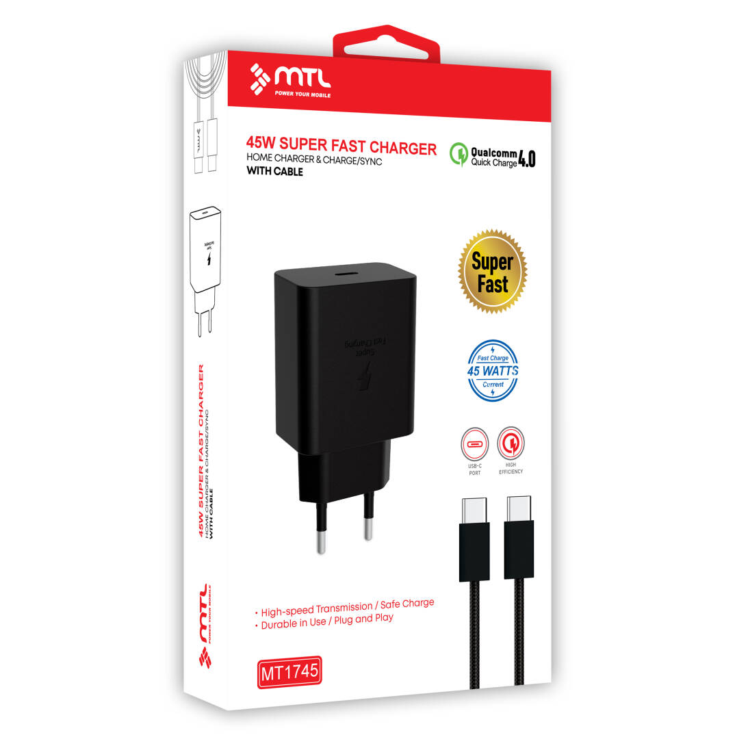 45W Süper Hızlı 2.0 Type-C Adaptör + Type-C to Type-C Kablo Süper Fast Şarj Seti MT 1745 - 1