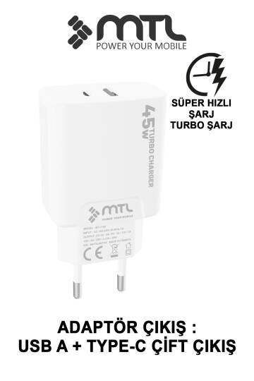 45W Turbo Çift Çıkış Type-C+Usb Adaptör+Type-C Type-C Kablo Süper Fast Şarj Seti MT1752 - 2