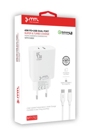 45W Turbo Çift Çıkış Type-C+Usb Adaptör+Type-C Type-C Kablo Süper Fast Şarj Seti MT1752 - 7