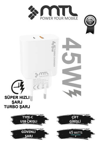 45W Turbo Şarj Çift Çıkış Type-C + USB Adaptör Süper Fast Şarj Başlığı MT1755